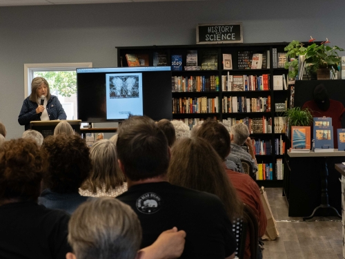 Gency Brown reading an excerpt of her short story, 
On His Terms
published by Bosque Press in 
ABQ InPrint 7 at Books on the Bosque, Albuquerque, NM​​​ October 7, 2023